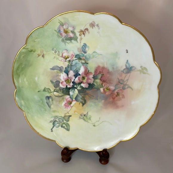 Made in France Other - Vintage French Hand Painted Floral Plate 12.5” Gold Scalloped France